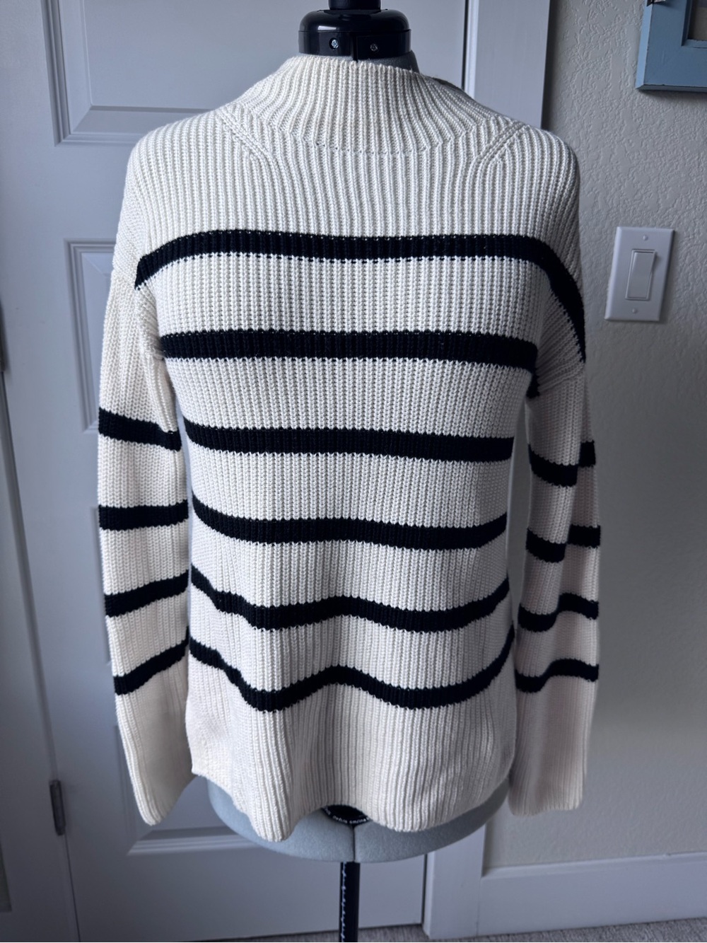 Banana Republic Cream and Black Striped Crewneck Sweater